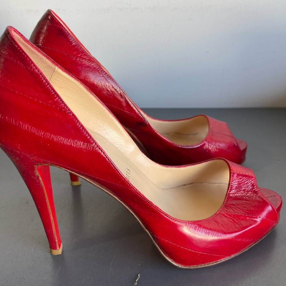 Christian Louboutin red eel skin leather peep toe platform heels size 10/ 40 - Picture 4 of 9